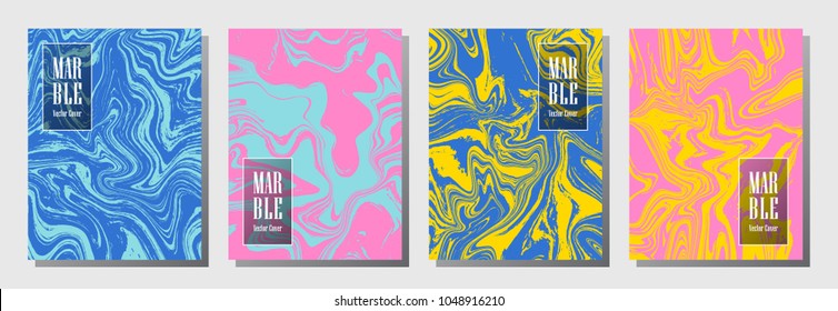 Party flyer or journal cover marble background vectors. Cool corporate booklet, magazine cover, party banner, poster, placard, journal background templates. Marble glitch.