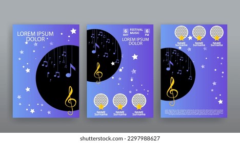 Party Flyer Music festival. Vector illustrations Cover, poster, design concept for Jazz or Electronic and Rock Music Fest. Musical melody, dance flow. Luxury background for song and  concert theme