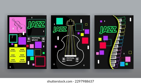 Party Flyer Music festival. Vector illustrations Cover, poster, design concept for Jazz or Electronic and Rock Music Fest. Musical melody, dance flow. Luxury background for song and  concert theme