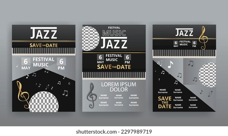 Party Flyer Music festival. Vector illustrations Cover, poster, design concept for Jazz or Electronic and Rock Music Fest. Musical melody, dance flow. Luxury background for song and  concert theme