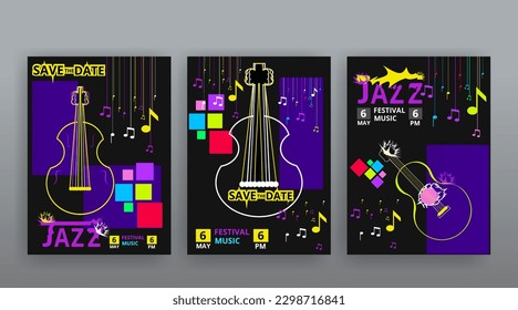 Party Flyer Music festival. Vector illustrations Cover, poster, design concept for Jazz or Electronic and Rock Music Fest. Musical melody, dance flow. Luxury background for song and  concert theme