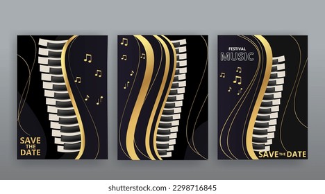 Party Flyer Music festival. Vector illustrations Cover, poster, design concept for Jazz or Electronic and Rock Music Fest. Musical melody, dance flow. Luxury background for song and  concert theme