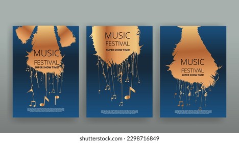 Party Flyer Music festival. Vector illustrations Cover, poster, design concept for Jazz or Electronic and Rock Music Fest. Musical melody, dance flow. Luxury background for song and  concert theme