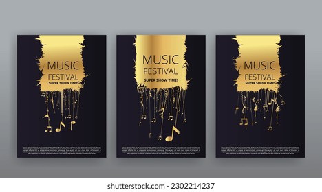 Party Flyer Music festival. Vector illustrations Cover, poster, design concept for Jazz or Electronic and Rock Music Fest. Musical melody, dance flow. Luxury background for song and  concert theme