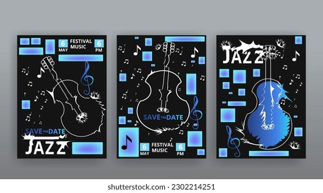 Party Flyer Music festival. Vector illustrations Cover, poster, design concept for Jazz or Electronic and Rock Music Fest. Musical melody, dance flow. Luxury background for song and  concert theme