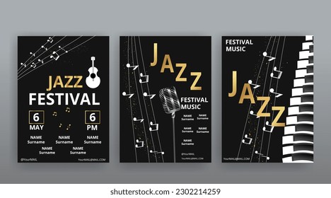 Festival de música de flyer de fiesta. Ilustraciones vectoriales Cubierta, afiche, concepto de diseño para Jazz o Festival de Música Electrónica y Rock. Melodía musical, flujo de baile. Lujo de fondo para el tema de la canción y el concierto