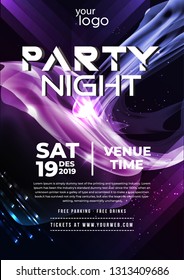 party flyer poster. Futuristic club flyer design template. DJ advertising, digital creative club entertainment. - Vector