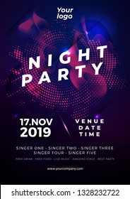 party flyer poster. Futuristic club flyer design template. DJ advertising, digital creative club entertainment. - Vector