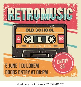 party flyer or poster template with cassette in vintage style