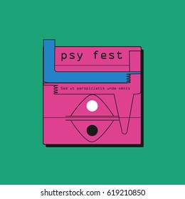 Party Flyer. Psychedelic festival logotype. Abstract logotype with hands.