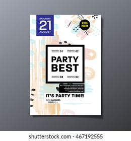 Party flyer template with abstract watercolor background design. All aquarelle elements are monochrome and easy to recolor.