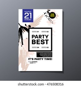 Party flyer template with abstract watercolor background design. All aquarelle elements are monochrome and easy to recolor.