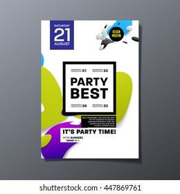 Party Flyer Template Design. Vector Illustration. Abstract Background with Liquid Bubbles Shapes.