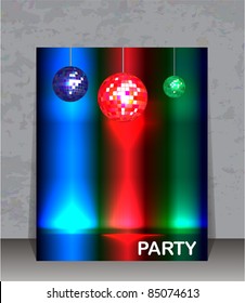 Party flyer template. Disco ball party background with space for your text.  EPS10 vector format.