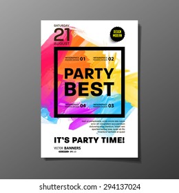 Party Flyer Template. Vector Design. Abstract Paint Colorful Background.