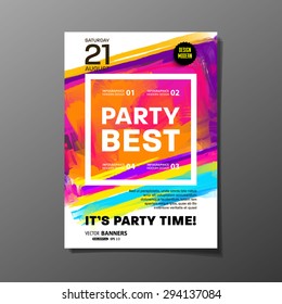 Party Flyer Template. Vector Design. Abstract Paint Colorful Background.