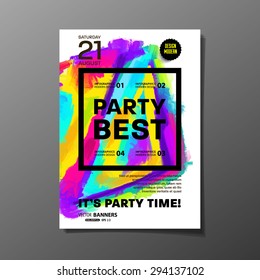 Modelo de Panfleto da Parte. Design vetorial. Resumo Pintar fundo colorido.