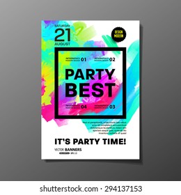 Party Flyer Template. Vector Design. Abstract Paint Colorful Background.