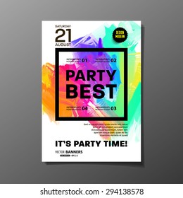 Party Flyer Template. Vector Design. Abstract Paint Colorful Background.