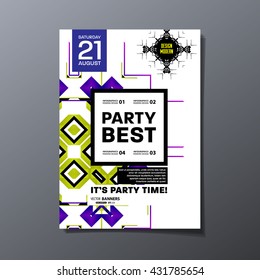 Party Flyer Template. Vector Design. Abstract Geometric Background.