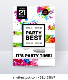 Party Flyer Template. Vector Design. Abstract Paint Colorful Background.