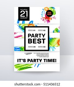 Party Flyer Template. Vector Design. Abstract Paint Colorful Background.