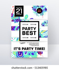 Party Flyer Template. Vector Design. Abstract Paint Background.