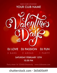 Party Flyer.  Valentines Day lettering typography text, badge,icon. Celebration poster, card, postcard, invitation, banner. Romantic quote vector background