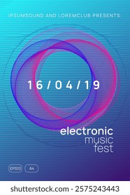 Party Flyer. Violet Techno Magazine. Electro Vector. Pink Dj Poster. Sound Festival Template. Nightclub Beat Illustration. Discotheque Design. Blue Party Flyer