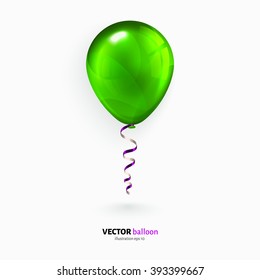 Party flying balloon with streamer isolated on white background.