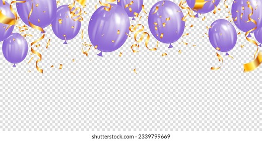 party flying purple realistic balloons purple vector illustration. templates for placard, banner and background