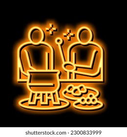 party fondue neon light sign vector. party fondue illustration
