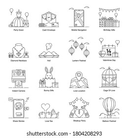 Icons für Party und Spaß Line Set 