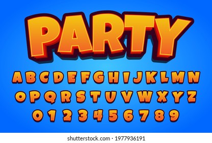 Party Fun Text In Orange Gradient Cartoon Style With 3d And Embossed Effect Text Style Effect Mockup