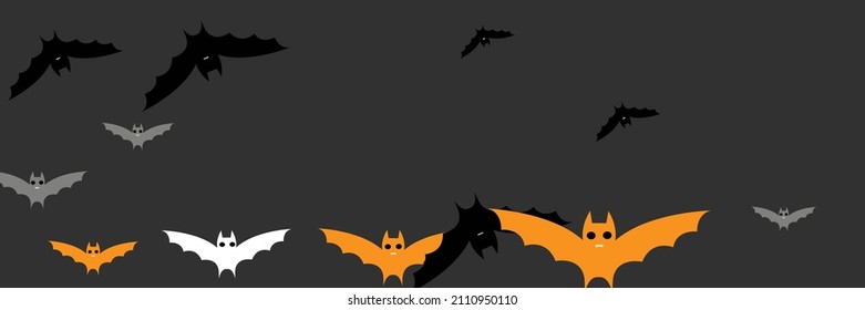 Party Funny Sky Monster Dracula Halloween Art Illustration. Faces Fear Orange Gothic Creepy Backdrop. Chaos Spooky Horror Black Vampire Bats. Mysterious Cartoon Grey White Scary Bats Design Pic.