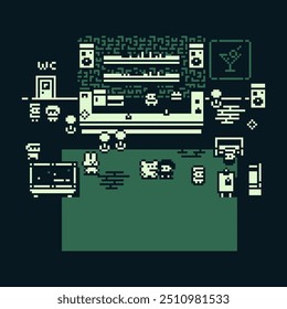 Fondo del arte del pixel del juego del partido, estilo gráfico viejo de la computadora, Ilustración vectorial.