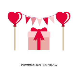 party garland with gift box isolated icon