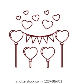 party garland with hearts balloons isolated icon