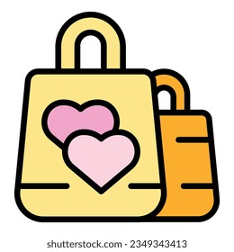 Party gift bags icon outline vector. Special marriage. Event service color flat