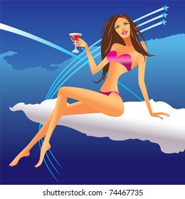 party girl set on the cloud - vector illustration 1