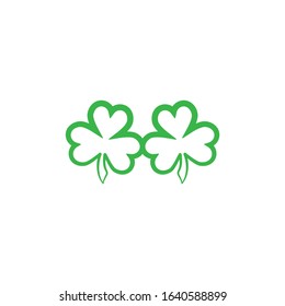 party glasses with irish clover. Green avatar with leaves. St Patrick clip art. Eco friendly. Isolated on white. Vector flat illustration.