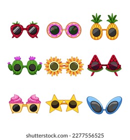 party glasses set cartoon. fun mask, fashion hipster, funny carnival, eye retro, costume party glasses vector illustration