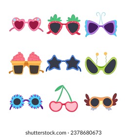 party glasses set cartoon. fun retro, funny carnival, holiday event party glasses sign. isolated symbol vector illustration