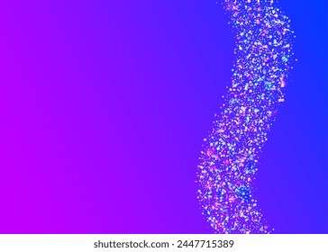 Party Glitter. Falling Design. Glare Colourful Illustration. Purple Happy Background. Laser Concept. Cristal Ribbon. Transparent Confetti. Festive Tinsel. Blue Party Glitter