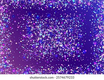 Party Glitter. Happy Concept. Modern Ribbon. Festive Tinsel. Iridescent Burst. Digital Design. Glare Colourful Explosion. Purple 3d Confetti. Blue Party Glitter