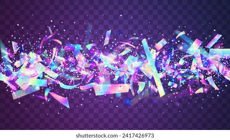 Party Glitter. Holographic Serpentine. Cristal Banner. Carnaval Background. Pink Glare Effect. Laser Colourful Backdrop. Light Concept. Modern Design. Blue Party Glitter