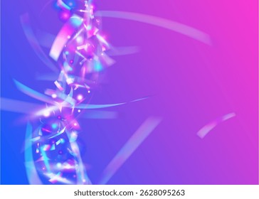 Party Glitter. Neon Confetti. Happy Christmas Explosion. Digital Design. Rainbow Tinsel. Purple Glare Ribbon. Art Pattern. Festive Effect. Pink Party Glitter