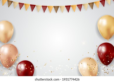 Party Glossy Holiday Background with Balloons, garland and confetti. Vector Illustration EPS10