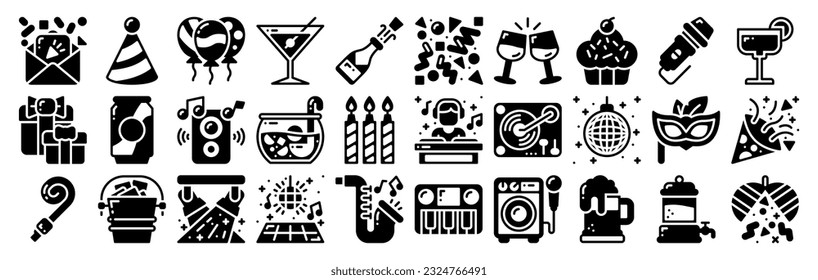 Party-Symbol-Set. Perfekt für Grafikdesign, Mobile, UI und Webmaster