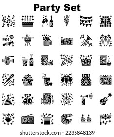 Party glyph style icon set